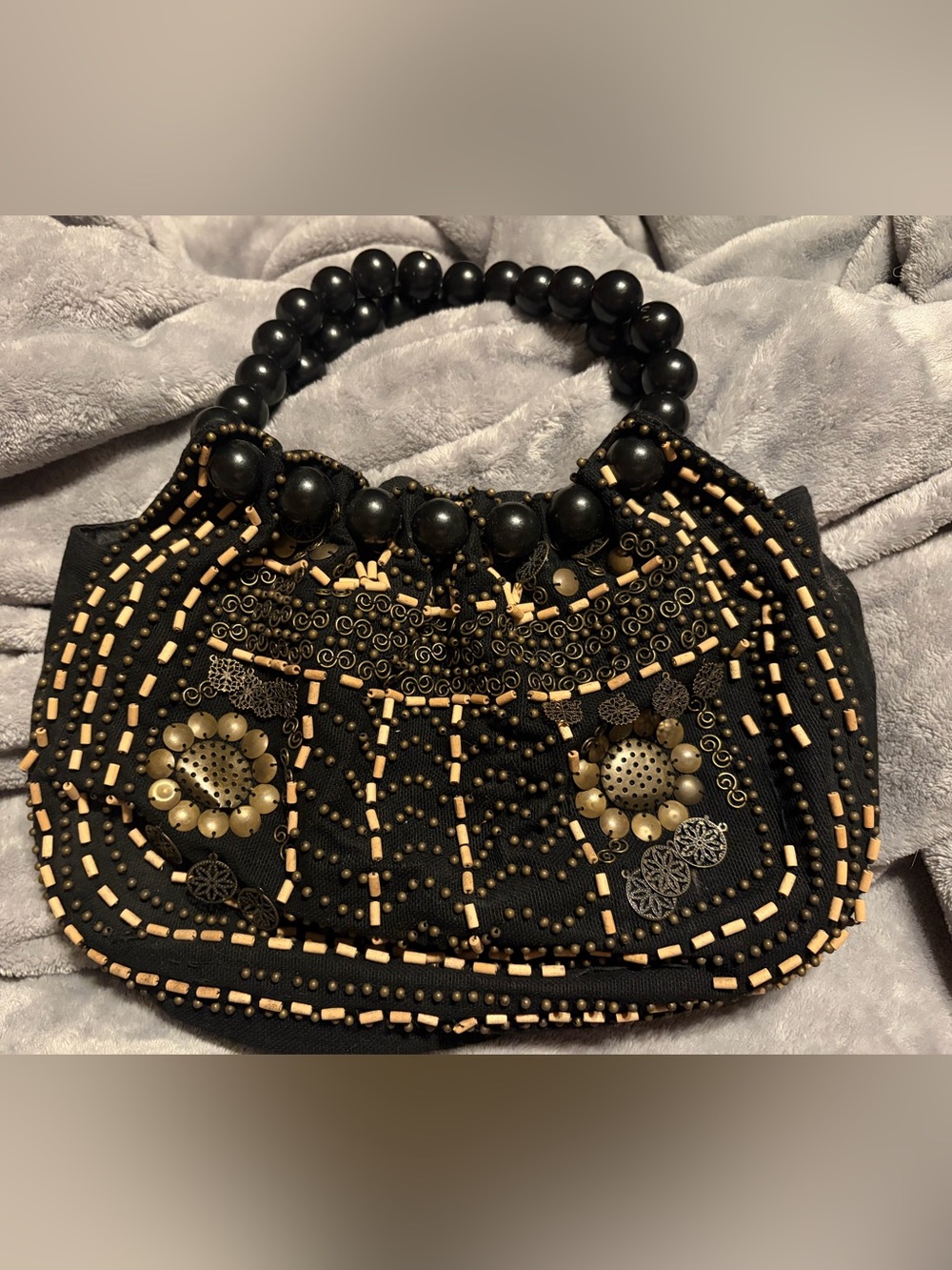 Indeed Y2K 2000s Black Beaded Handbag Boho Maximalist Statement Purse